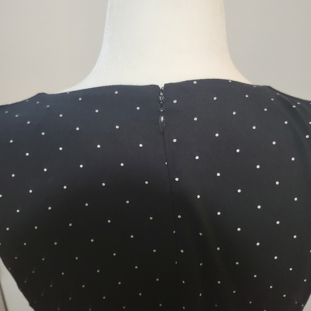 LOFT Black With White Polka Dots V Neck Midi Dress Workwear Romantic | Sz 6P - Picture 6 of 8